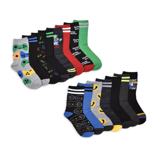 Wonder Nation Boys' Gamer Crew Socks, 15 -Pack, Size M (Shoe Size 9-2.5)