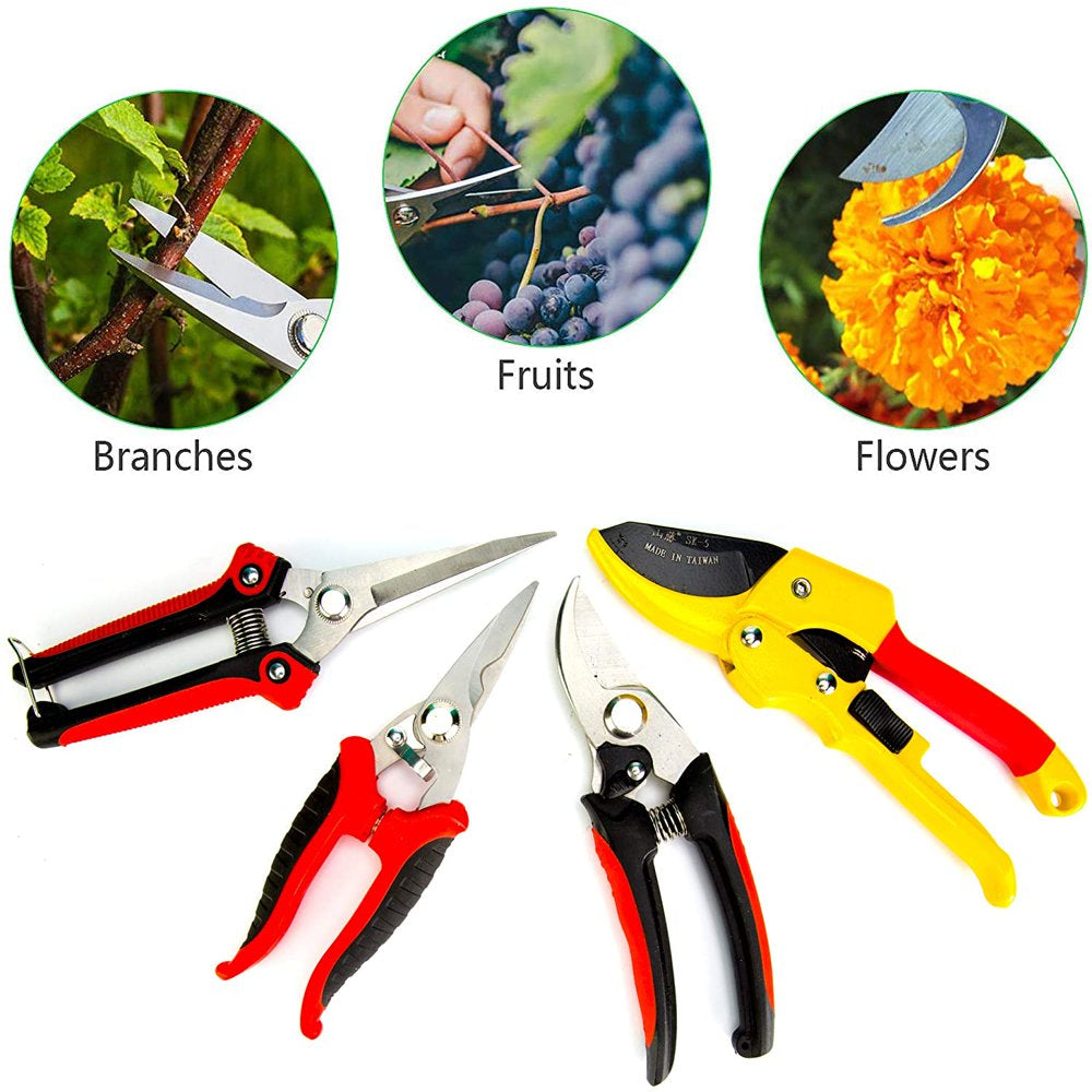 4 Packs Pruner Shears Garden Cutter Clippers, Stainless Steel Sharp Pruner Secateurs, Professional Bypass Pruning Hand Tools Scissors Kit with Storage Bag