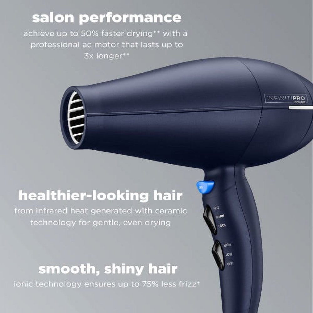 InfinitiPro by Conair 1875 Watt Texture Styling Hair Dryer for Natural Curls and Waves, Dark Blue, 1 Count 600R