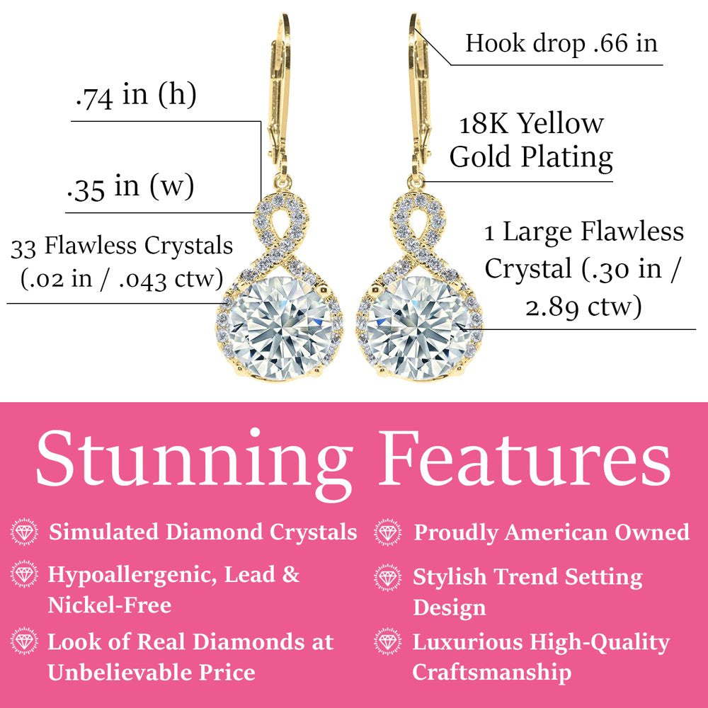 Cate & Chloe Alessandra 18k Yellow Gold Plated Drop Dangle Halo Earrings with Crystals | Women's Gold Jewelry