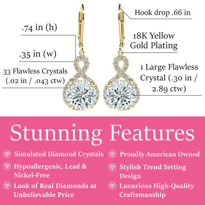 Cate & Chloe Alessandra 18k Yellow Gold Plated Drop Dangle Halo Earrings with Crystals | Women's Gold Jewelry