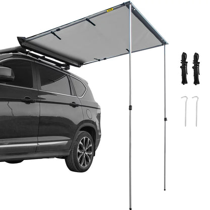  Car Side Awning, 4.6'x6.6', Pull-Out Retractable Vehicle Awning Waterproof UV50+, Telescoping Poles Trailer Sunshade Rooftop Tent w/ Carry Bag for Jeep/SUV/Truck/Van Outdoor Camping Travel, Grey