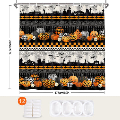  Pumpkin Graveyard Shower Curtain,Halloween Bathroom Decor, Waterproof Fabric Bath Curtain,70"X69"