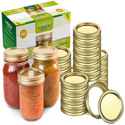 Ball, Kerr, Mason Jar Canning Lids Wide Mouth - |50 PCS, Gold| Lids Only