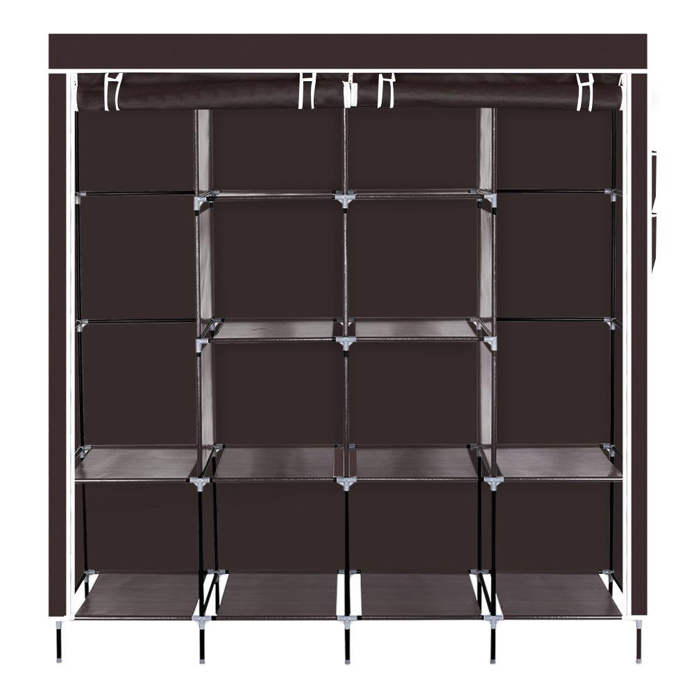 67" Clothes Closet Portable Wardrobe Clothes Storage Rack 12 Shelves 4 Side Pockets Dark Brown