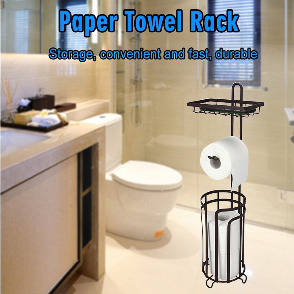 Bathroom Tissue Paper Roll Stand, Toilet Paper Roll Storage Holder, Free-Standing Toilet Paper Holder & Dispenser, Black