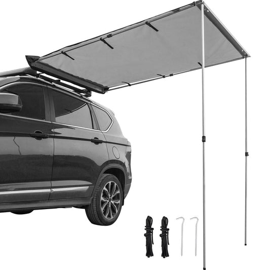 Car Side Awning, 6.6'x8.2', Pull-Out Retractable Vehicle Awning Waterproof UV50+, Telescoping Poles Trailer Sunshade Rooftop Tent w/Carry Bag for Jeep/SUV/Truck/Van Outdoor Camping Travel, Grey