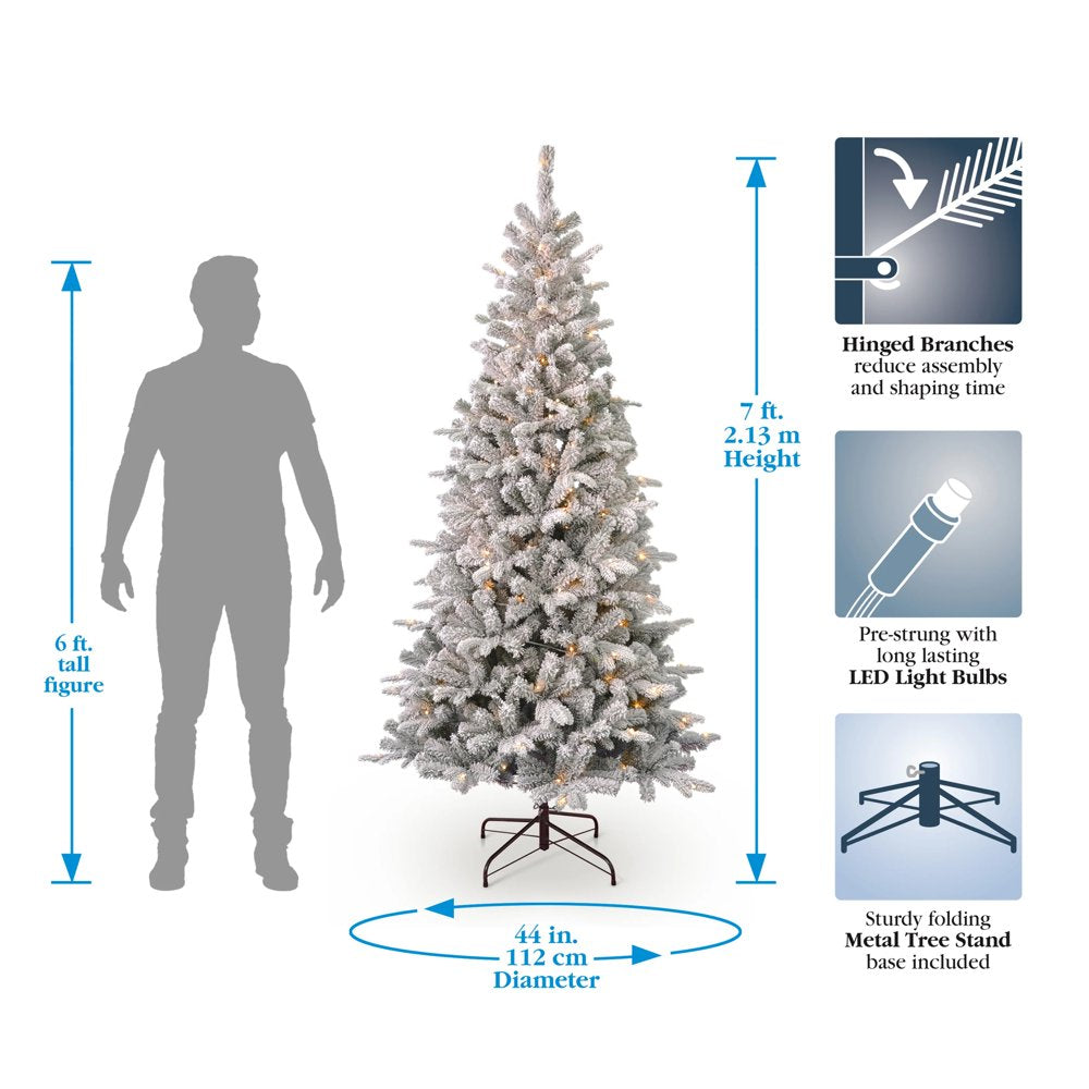 7ft Estes Pine Flocked Pre-Lit Tree with 200 Warm White LED Lights and Remote - By Seasonal LLC