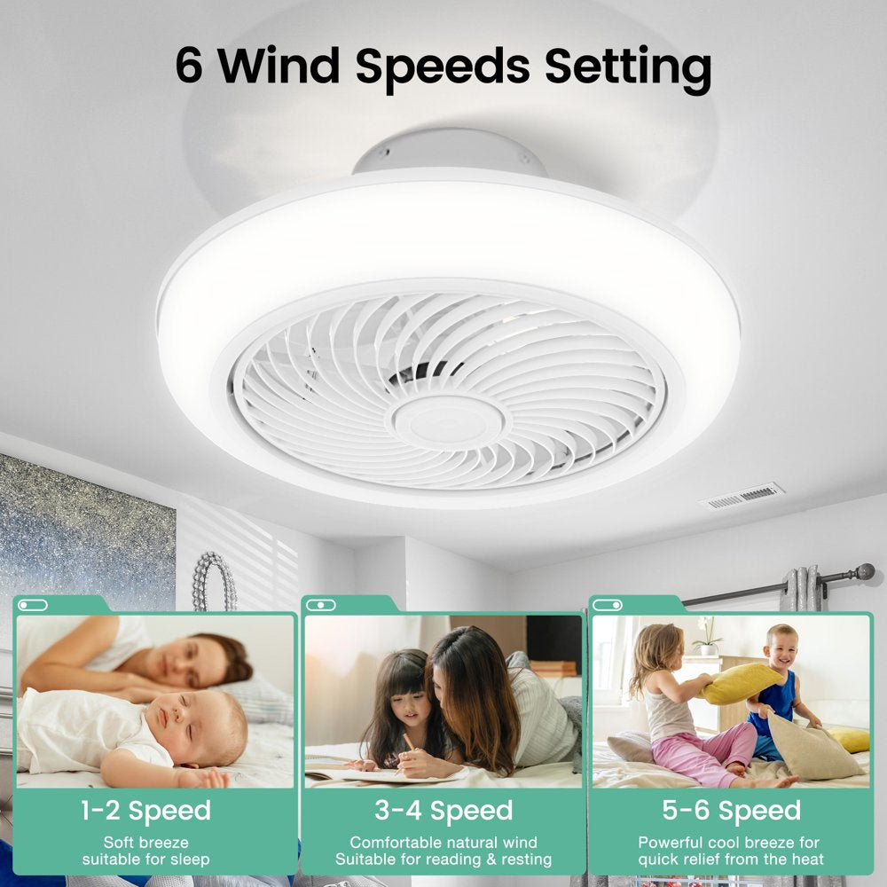 19In Indoor Ceiling Fan with Light ,Remote & APP Control, 3 Colors Lighting and 6 Wind Speeds, Invisible Bladeless Ceiling Fan, Timing Setting, White