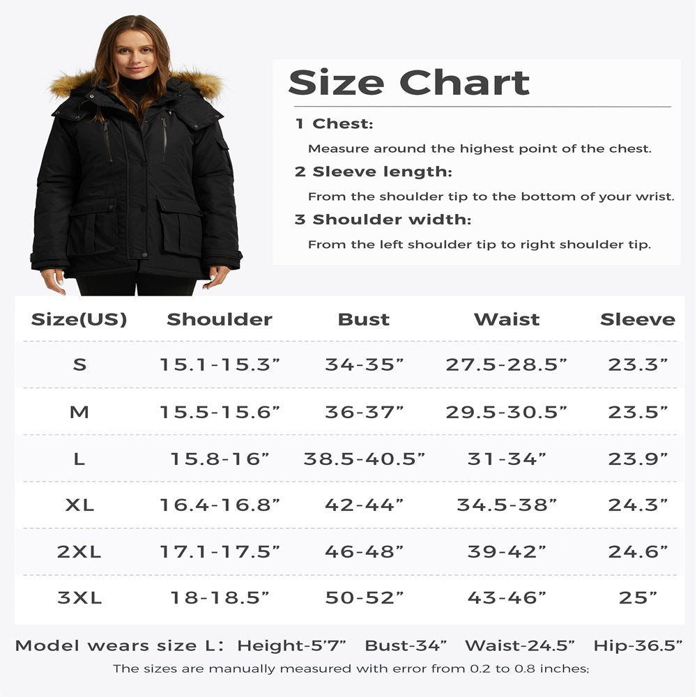 Wantdo Women's Winter Coat Thickened Winter Parka Hooded Puffer Jacket Black L