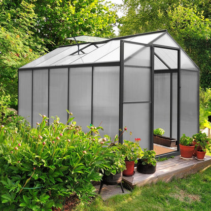 VEIKOUS 10' x 6' Walk-in Greenhouse for Patio w/ Aluminum Frame, Lockable Door and Window, Gray