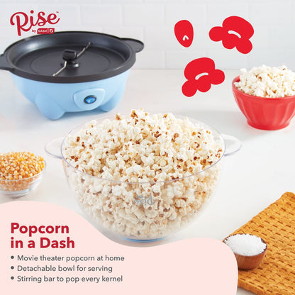  4.5 Qt. Stirring Electric Popcorn Popper with Lid for Serving Bowl & Convenient Storage, 18 Cups – Sky Blue