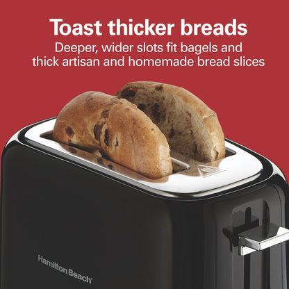 Hamilton Beach 2 Slice Toaster, Extra-Wide Slots, Chrome-Plated Lever, Black, 22217