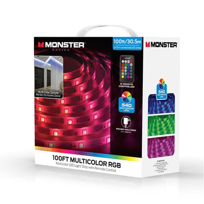 Monster LED 100ft Multicolor Light Strip, Indoor Locations, Bedrooms, Remote Control