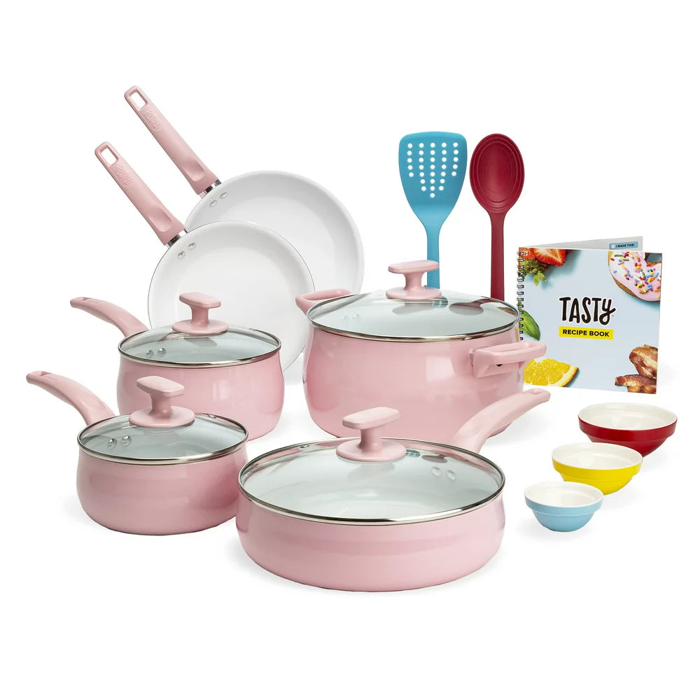 Tasty Ceramic Titanium-Reinforced Non-Stick Cookware Set, Multicolor, 16 Piece