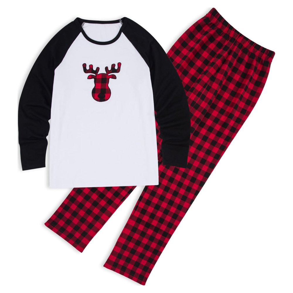 PatPat Christmas Plaid Deer Family Matching Pajamas Sets,Flame Resistant,2-piece,Unisex