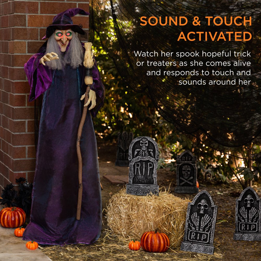  5ft Standing Witch, Wicked Wanda Poseable Halloween Animatronic w/ Pre-Recorded Phrases, LED Eyes