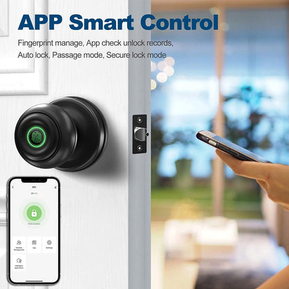 GEEKSMART Smart Door Lock, Fingerprint Door Lock Smart Lock Biometric Door Lock Fingerprint Door Knob with App Control, Suitable for Bedrooms,Cloakroom,Apartments Offices,Hotels, Black