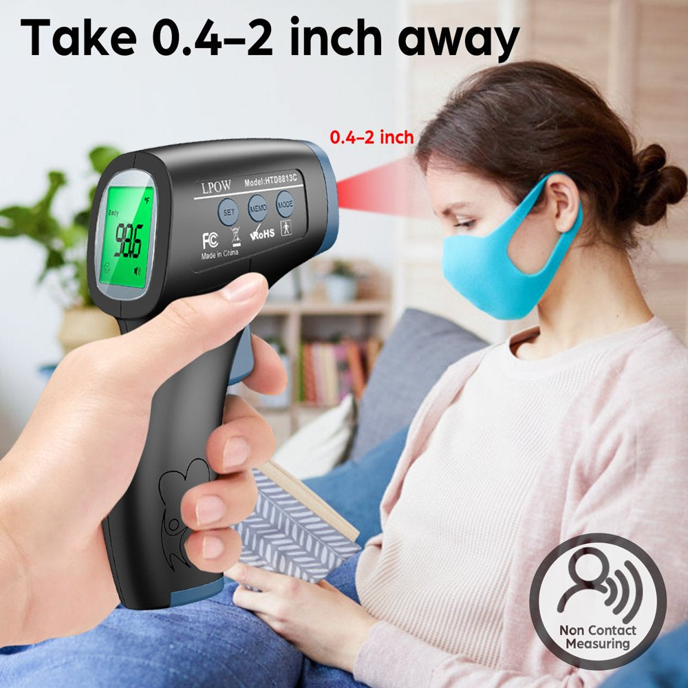 LPOW Infrared Digital Forehead Thermometer, 1s Reading, 3 Colors Backlight, 50 Memories Recall, All Ages