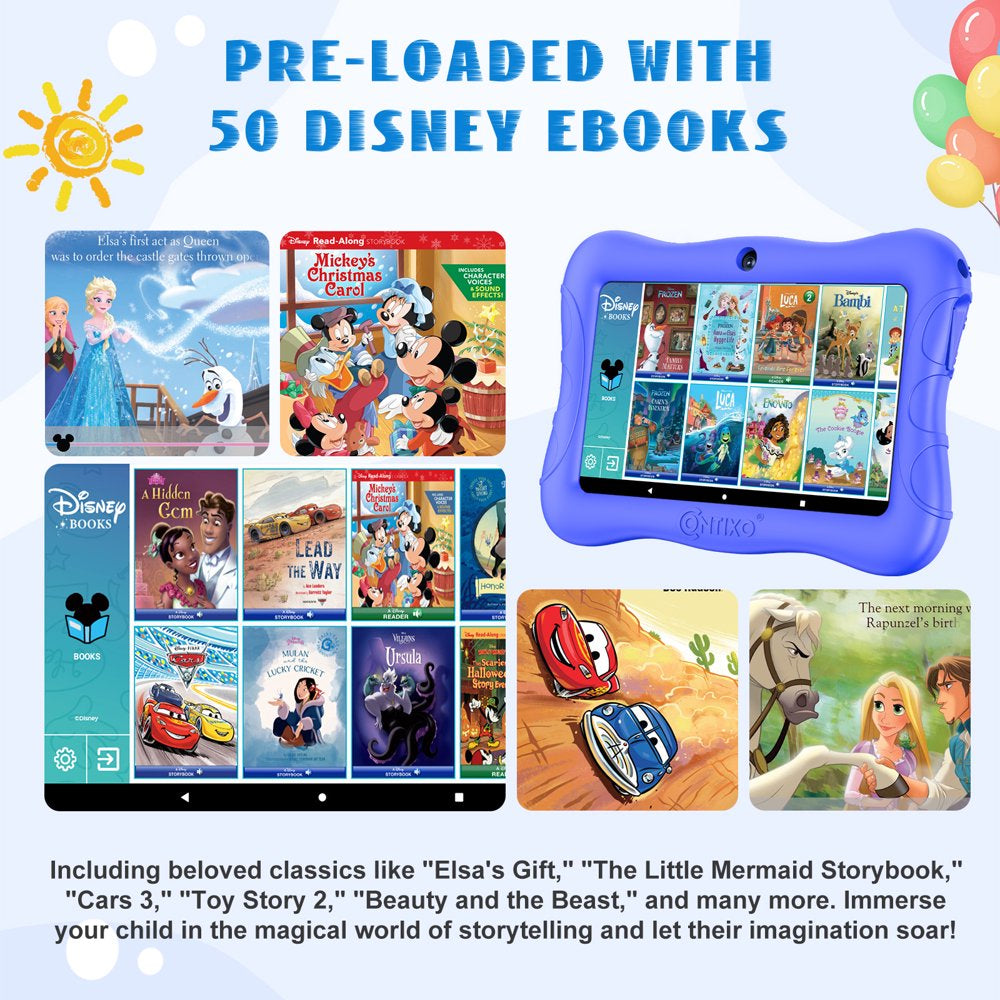 Contixo 7" Kids Tablet 32GB, 50+ Disney Storybooks, Protective Case w/ Kickstand, (2023 Model) - Dark Blue