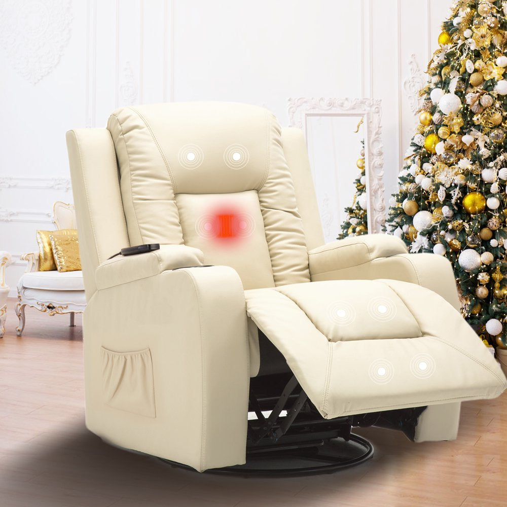 ComHoma Recliner Chair PU Leather Rocking Sofa with Heated Massage, Brown