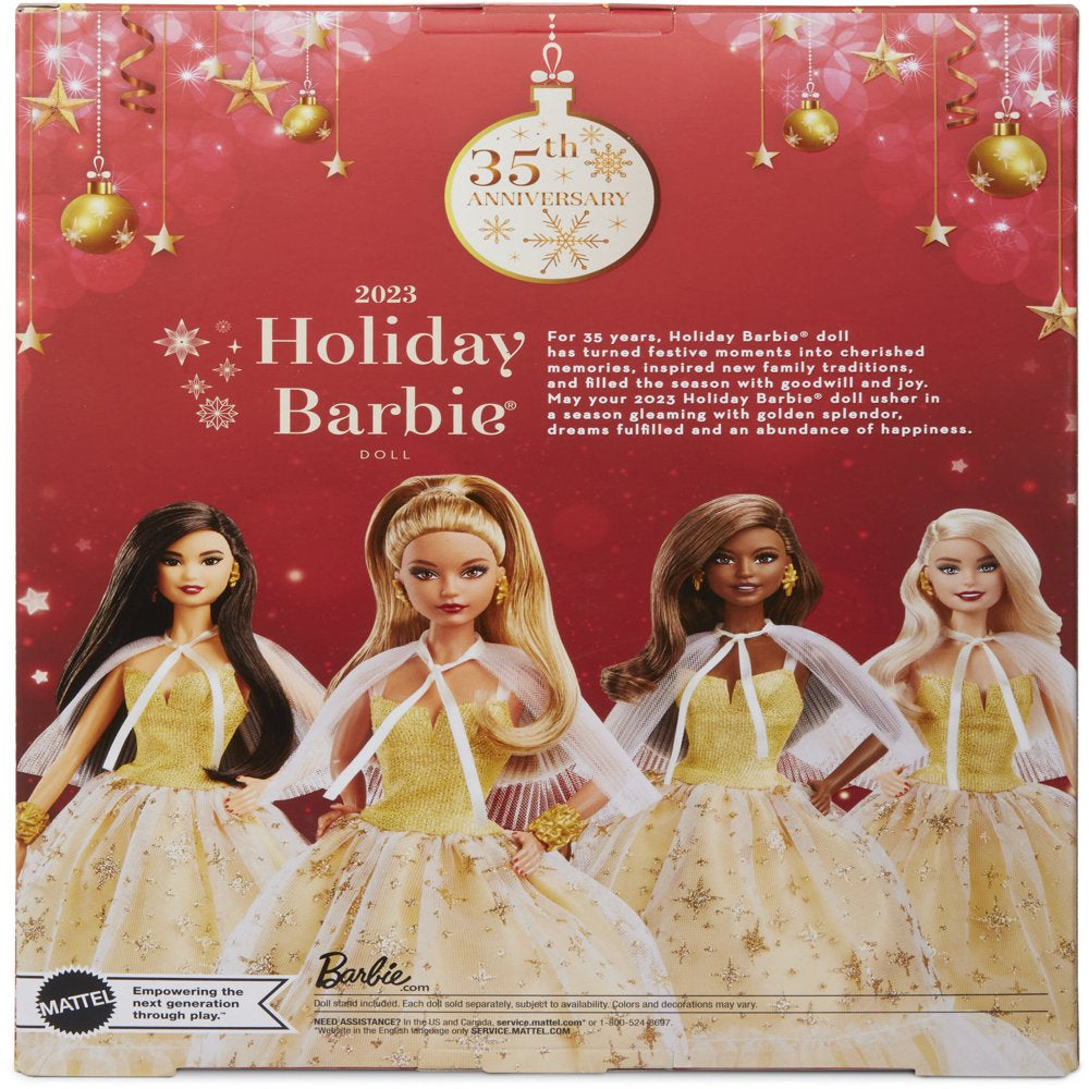 2023 Holiday Barbie Doll, Seasonal Collector Gift, Golden Gown and Light Brown Hair