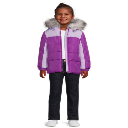 Weather Tamer Girls Hooded Long Sleeve Colorblocked Winter Puffer Coat, Sizes 4-16