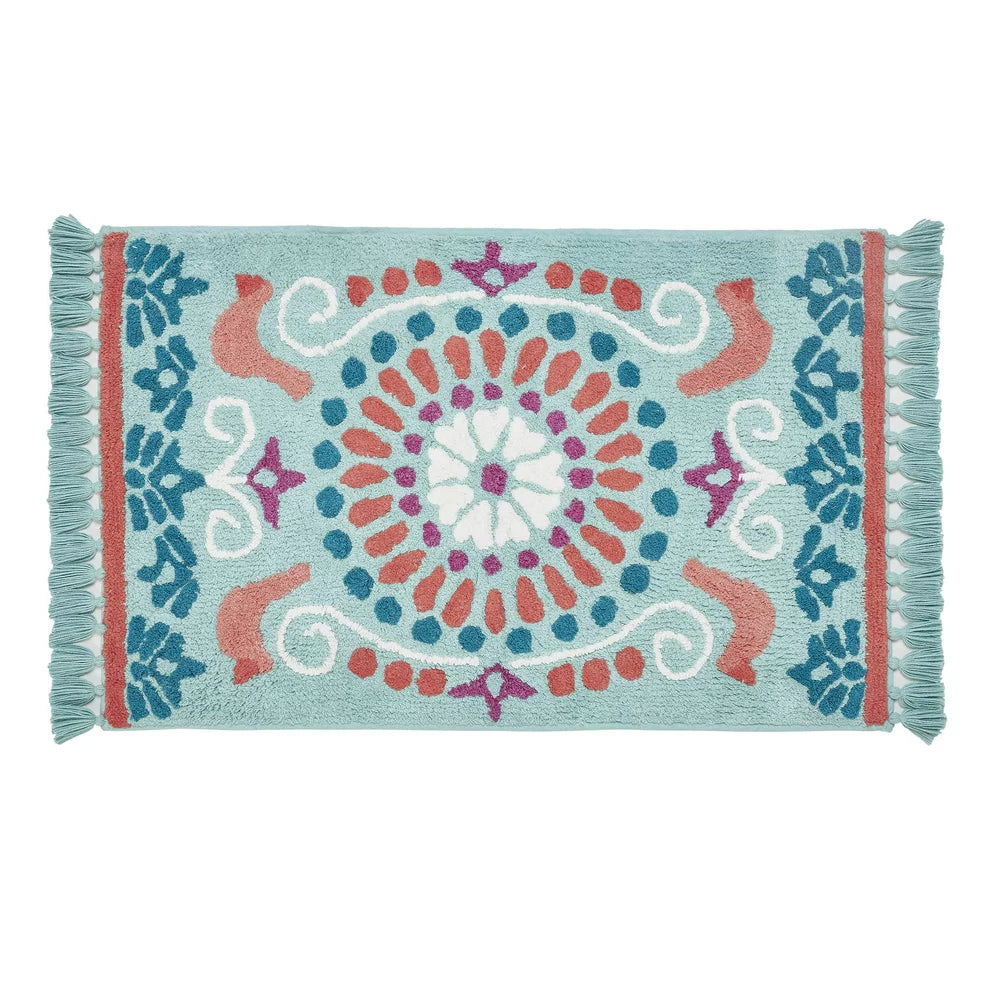  Floral Crochet round Cotton Bath Rug, Mint, 24" X 24"