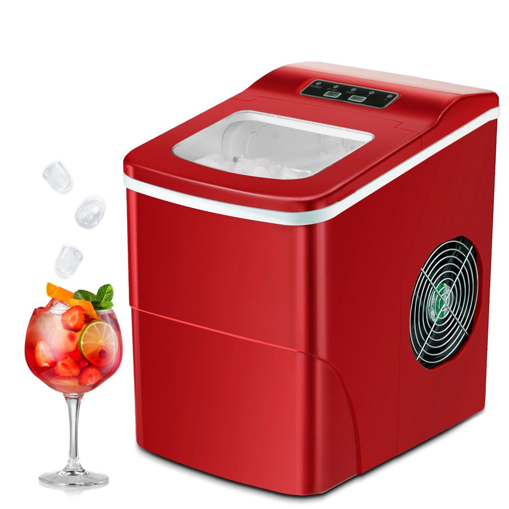  Ice Maker Countertop, 9Pcs/8Mins, 26Lbs/24H, Portable Ice Cube Maker with Scoop and Basket, for Party/Home/Office - (Red)