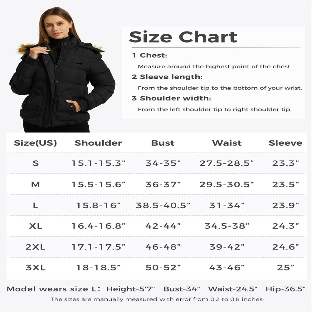 Wantdo Women's Winter Jacket Windproof Puffer Coat Insulated Puffy Jacket with Hood Black L