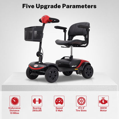 Segmart Mobility Scooter, 300W 4 Wheel Compact Heavy Duty Electric Mobile Scooter, 265LBS, Red