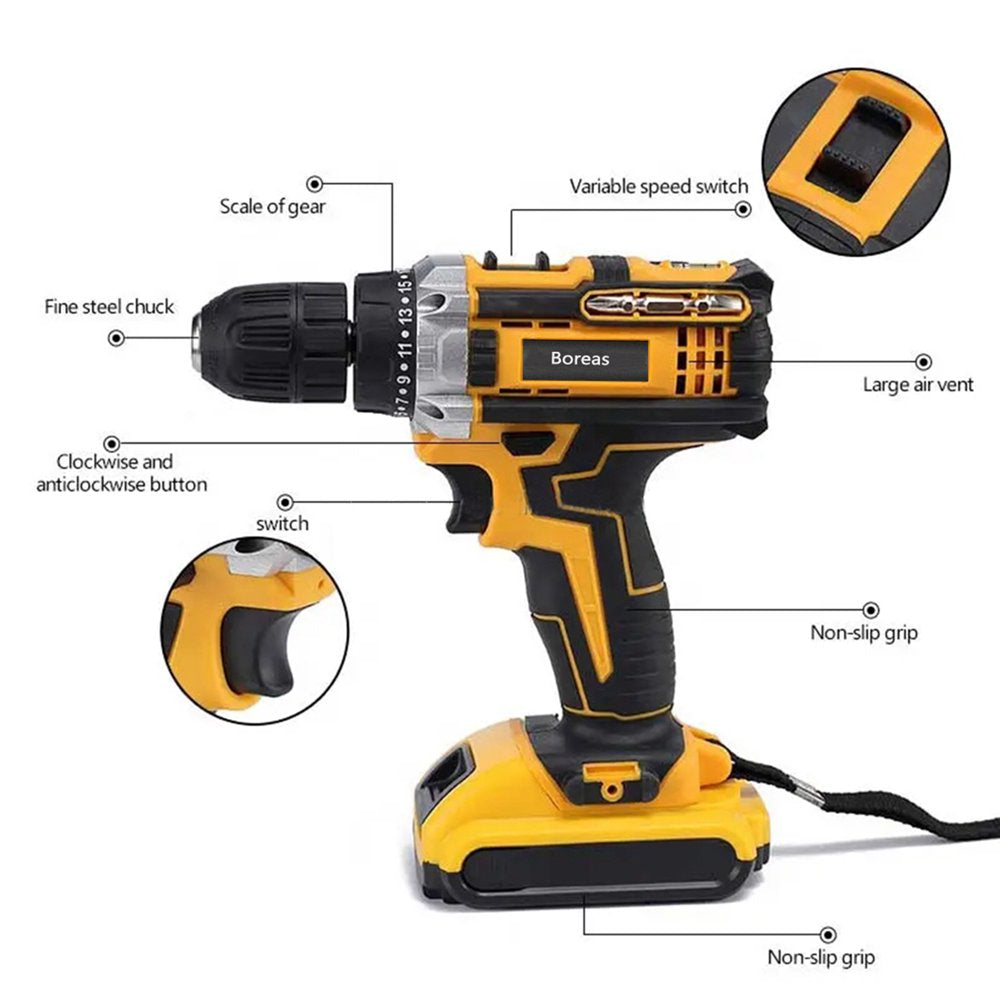 Cordless Drill 21V Drill Driver 3/8'' Electric Power Drill Set for Home Improvement & DIY Projects- Variable Speed Trigger, 2000mAh Lithium-Ion Battery