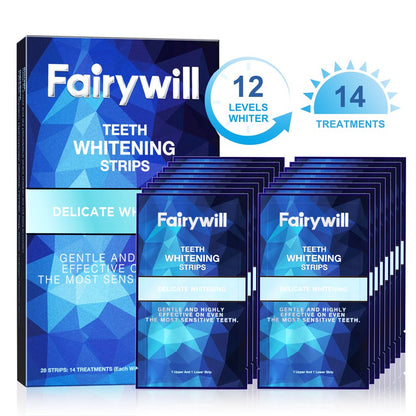 Fairywill Teeth Whitening Strips Non-Sensitive White Strips , Teeth Whitening Kit 28 Strips Remove Smoking Coffee Soda Stain