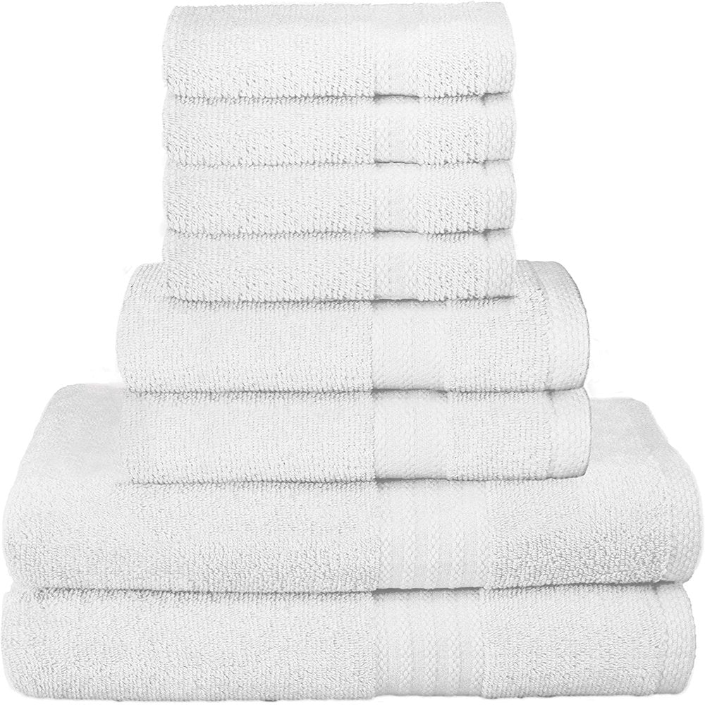 GLAMBURG Ultra Soft 8-Piece Towel Set - 100% Pure Ringspun Cotton, Contains 2 Oversized Bath Towels 27x54, 2 Hand Towels 16x28, 4 Wash Cloths 13x13 - Ideal for Everyday use, Hotel & Spa - Black