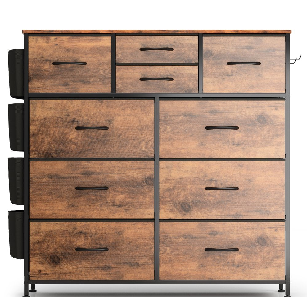  10 Drawer Dresser, Chest of Drawers for Bedroom Fabric Dressers with Side Pockets and Hooks, Brown