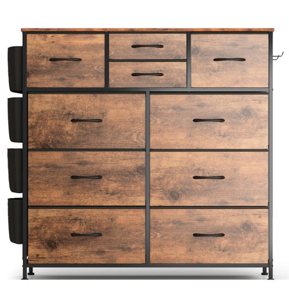  10 Drawer Dresser, Chest of Drawers for Bedroom Fabric Dressers with Side Pockets and Hooks, Brown