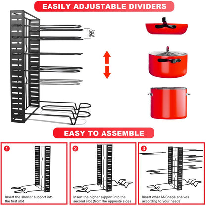 Pot Rack Organizer 8-Tier Pot and Pan Organizer Suitable for Kitchen, Black