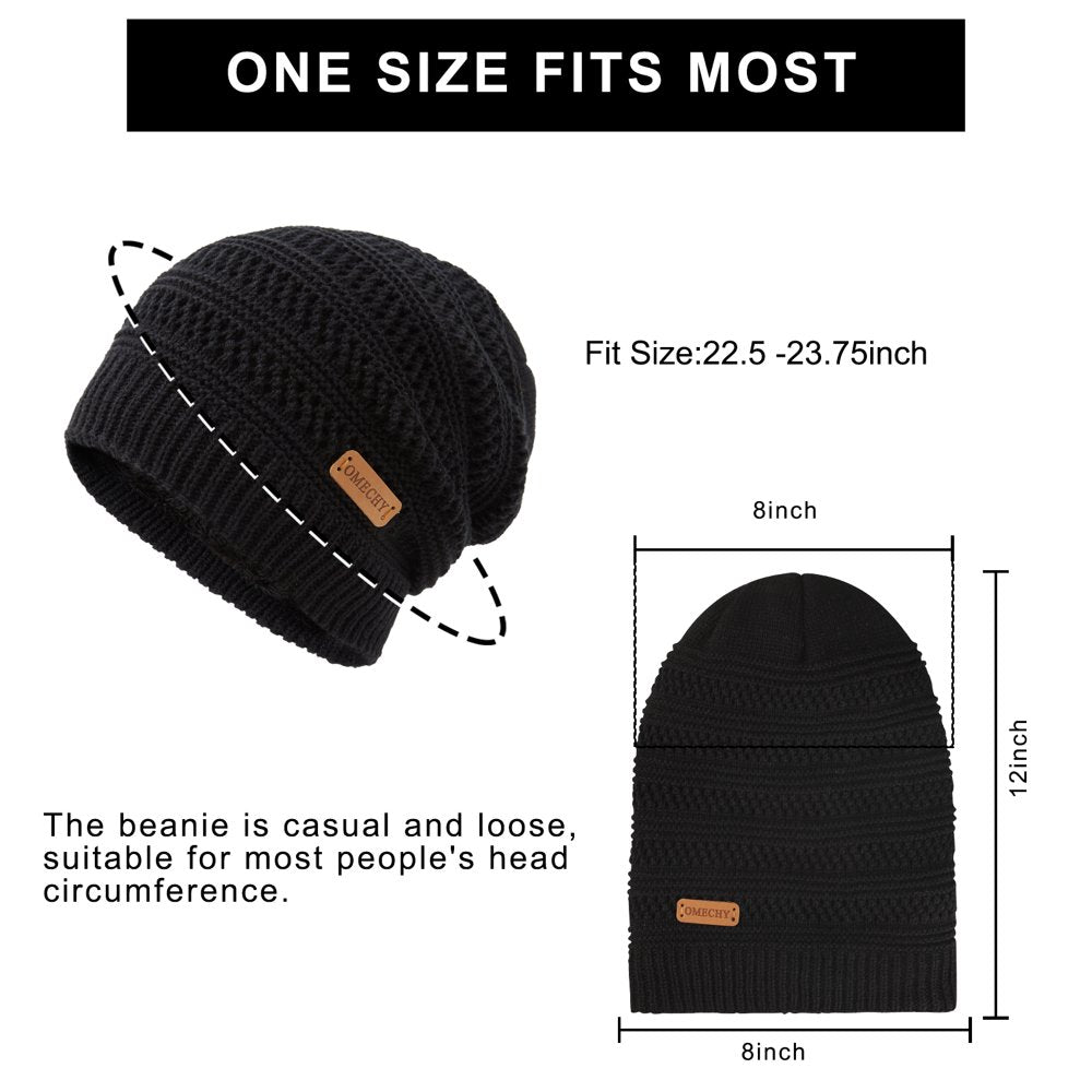 COOPLUS Slouchy Beanie Hats for Men Warm Winter Hats Mens Beanie Cap Lined Knit Thick Hat （Black 1 Piece）