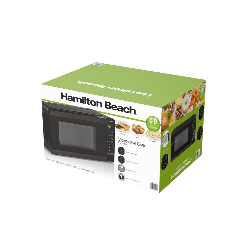 Hamilton Beach 0.9 Cu. Ft. Countertop Microwave Oven, 900 Watts, Black Stainless Steel, New