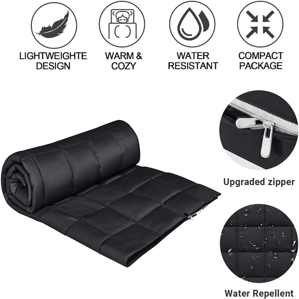 Packable Camping Blanket Lightweight Travel down Blanket Outdoor Waterproof Blanket for Airplane, Hiking, Backpacking, Stadium Black 69" X 54"