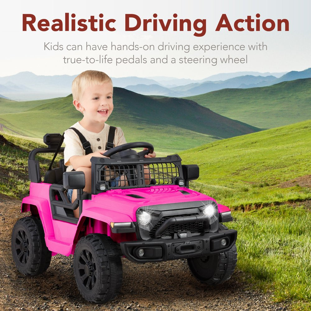 Best Choice Products 6V Kids Ride-On Truck Car w/ Parent Remote Control, 4-Wheel Suspension, LED Lights - Hot Pink