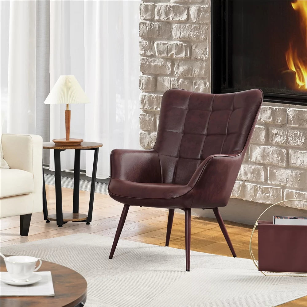 Alden Design Mid-Century Modern Faux Leather Wingback Accent Chair, Brown