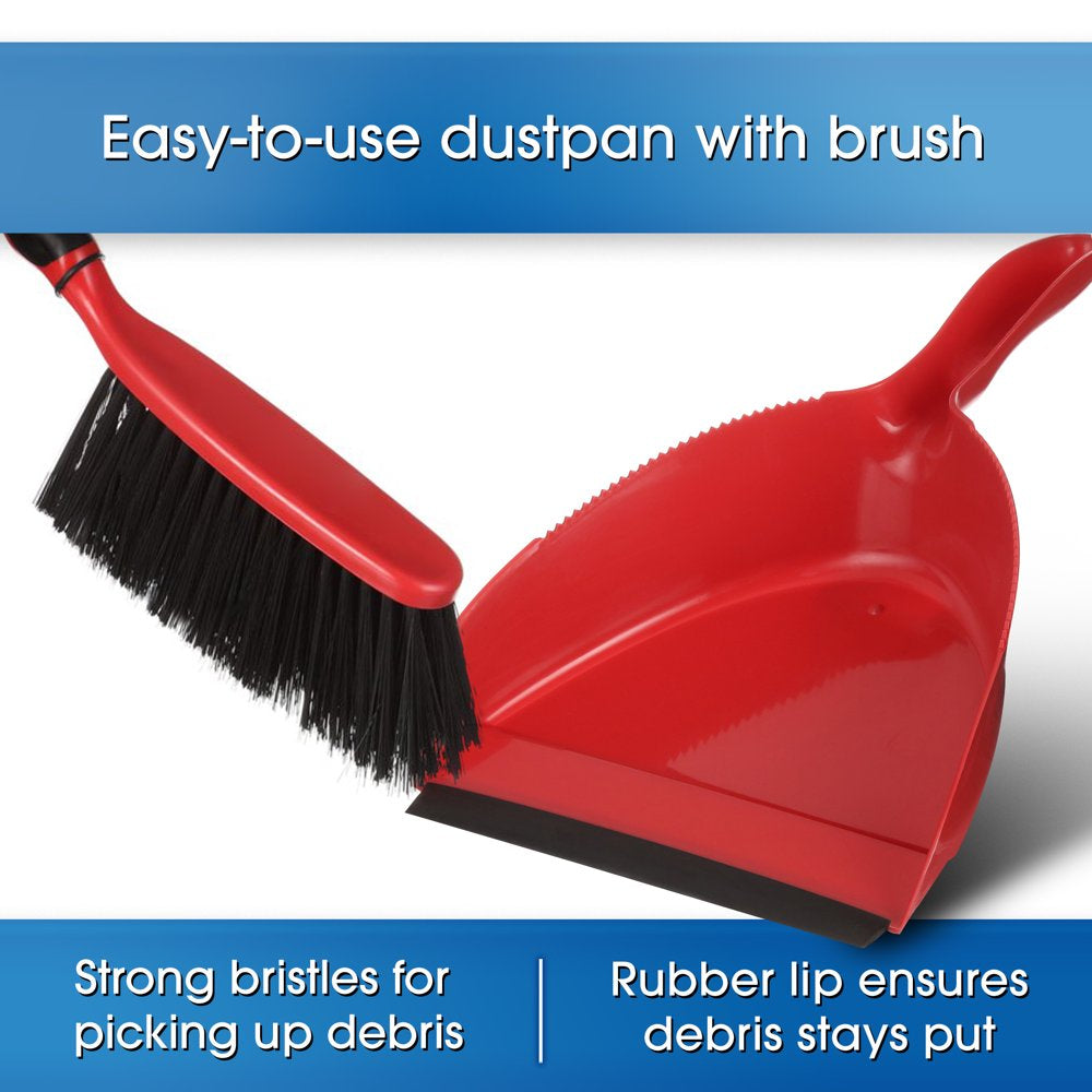 Great Value Dust Broom & Pan, Red