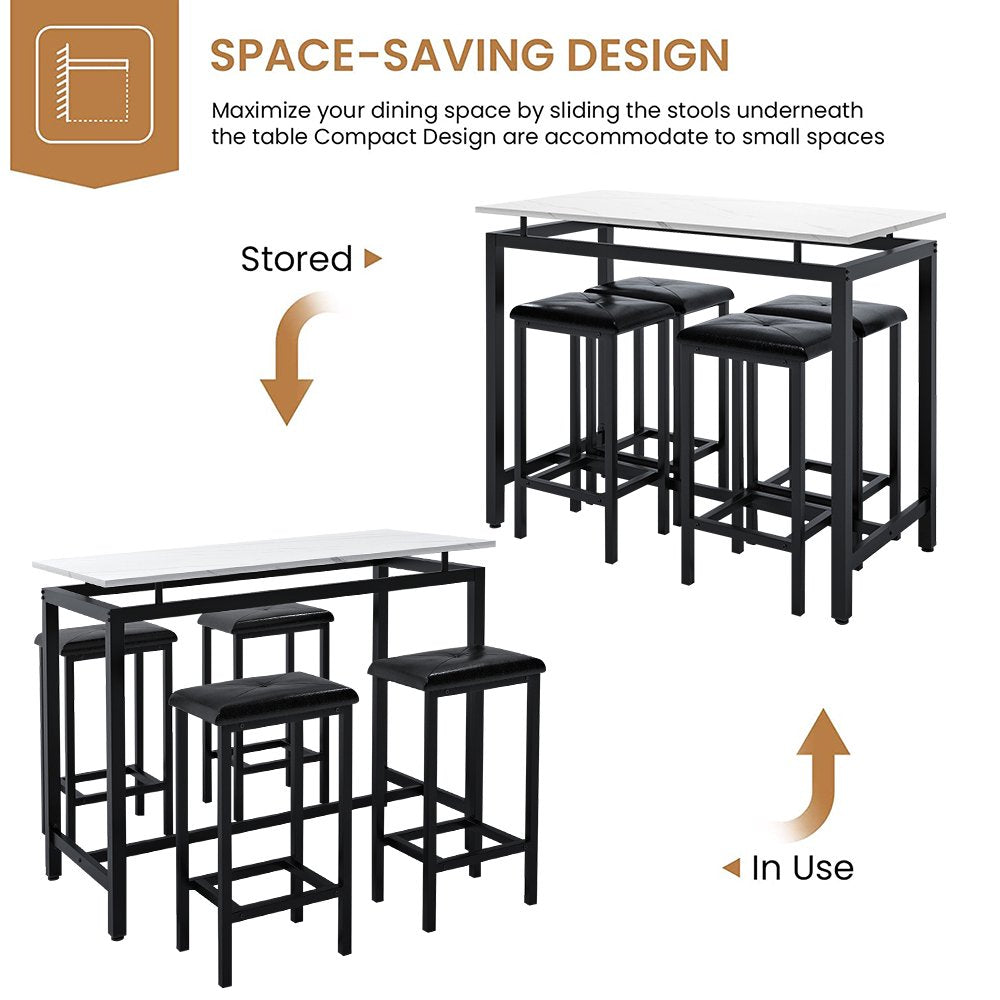 Counter Height Table Set of 5, Breakfast Bar Table and Stool Set, Minimalist Dining Table with Backless Stools, Wood Top Pub Table & Chair Set for Kitchen Apartment Bistro - Space Saving