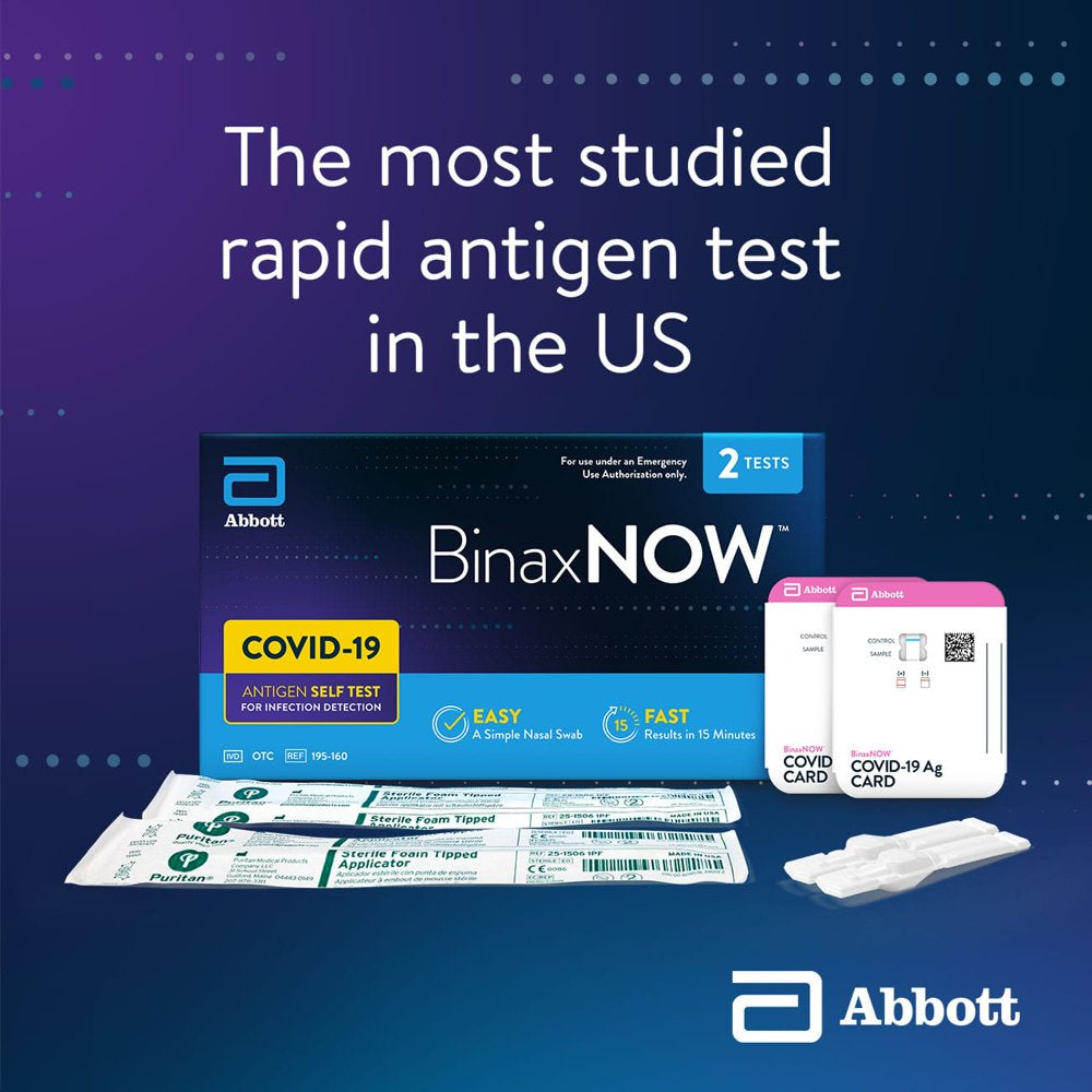 BinaxNOW COVID‐19 Antigen Self Test, 1 Pack, Double, 2-count, At Home COVID-19 Test, 2 Tests