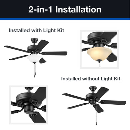 Mainstays 44" Black Traditional LED Ceiling Fan with 5 Blades, Light Kit, Pull Chains & Reverse Airflow