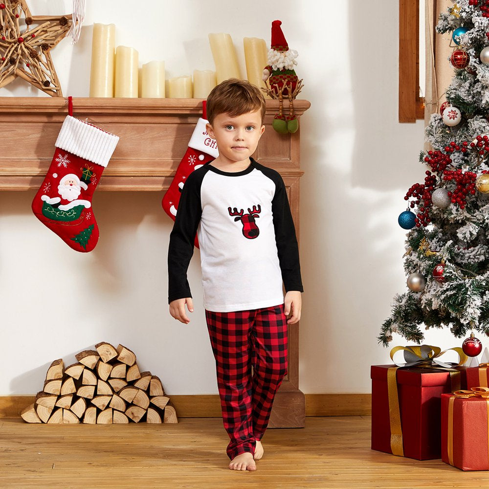 PatPat Christmas Plaid Deer Family Matching Pajamas Sets,Flame Resistant,2-piece,Unisex