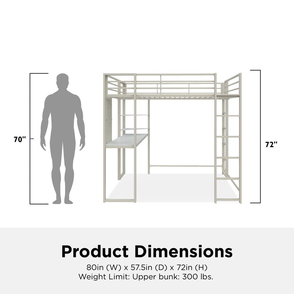 Teen Novogratz Hunter Full Size Metal Loft Bed with Desk, White