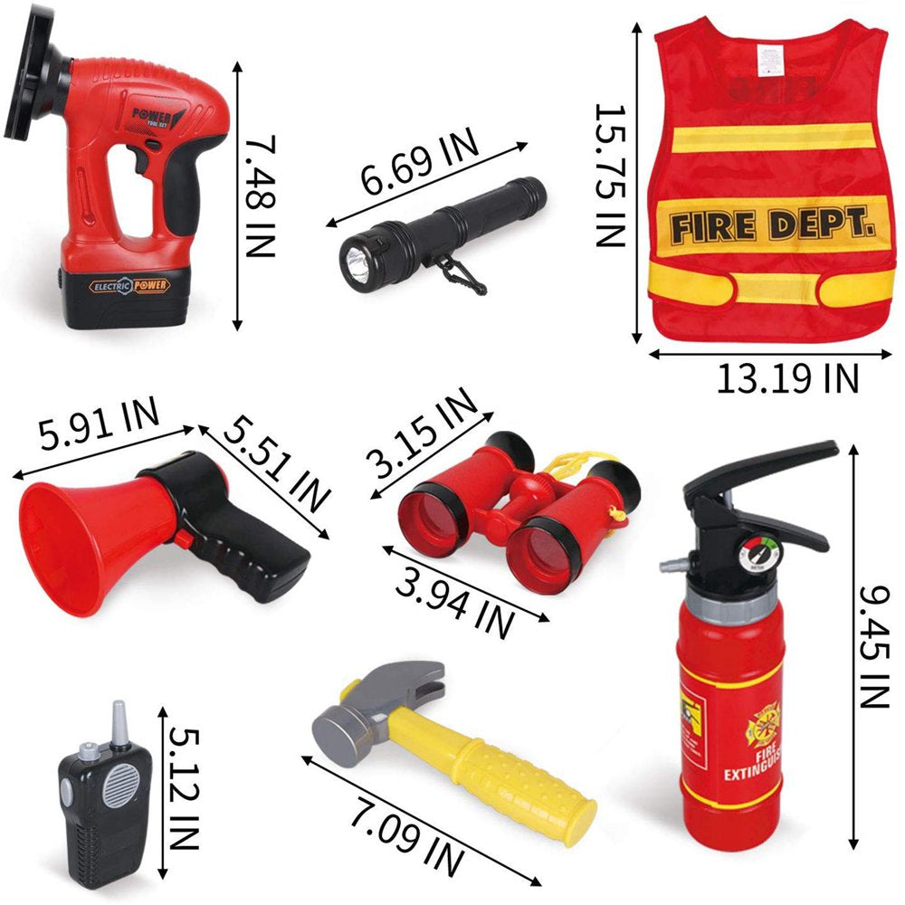  24 Pcs Firefighter Costume with Tools Set,Fireman Toys for Kids, Fire Fighter Costume Pretend Play Dress-up Toy Set