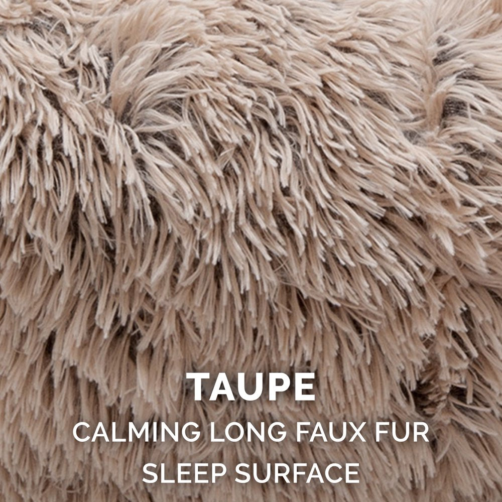 FurHaven Pet Products Calming Cuddler Long Faux Fur Donut Pet Bed for Dogs & Cats - Taupe, Small